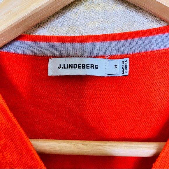 J. Lindeberg V Neck Sweater Wool Orange Medium - Picture 3 of 8